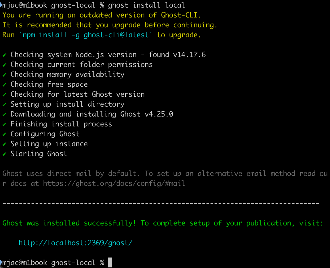$> ghost install local